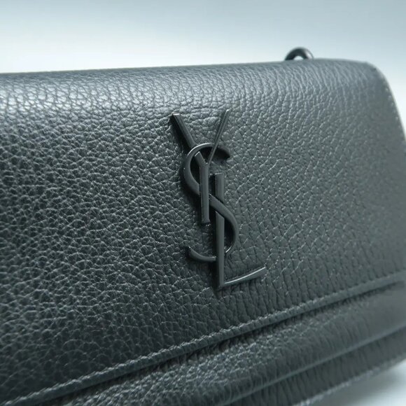 100% Authentic SAINT LAURENT Sunset Mini Black Leather Shoulder Bag 1294-101724 - Picture 9 of 12